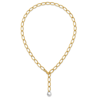 14k Two Tone Polished 6.5mm Fancy Curb Link With Teardrop 18 inch Lariat Necklace