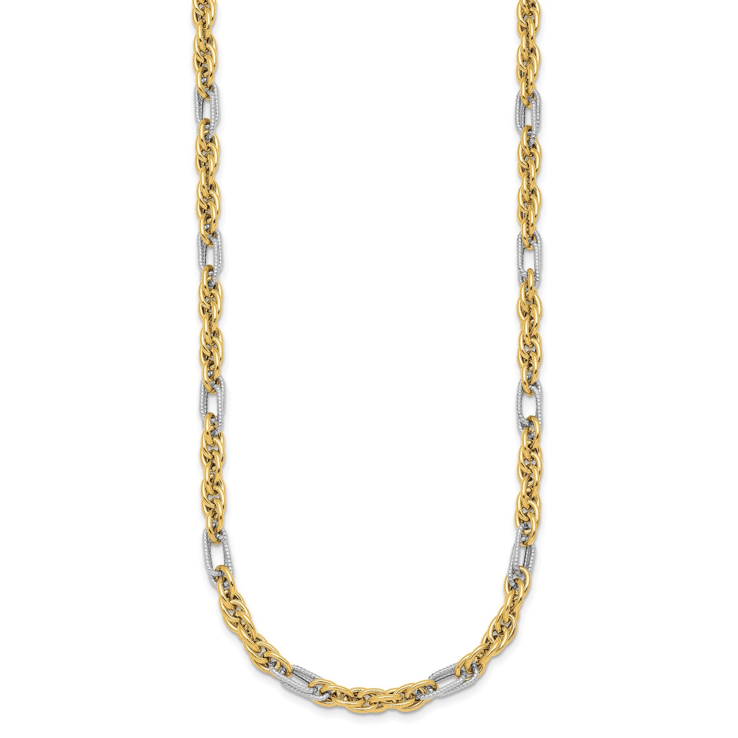 14k with White Rhodium Polished 4.2mm Fancy Rope Chain 18 inch Necklace