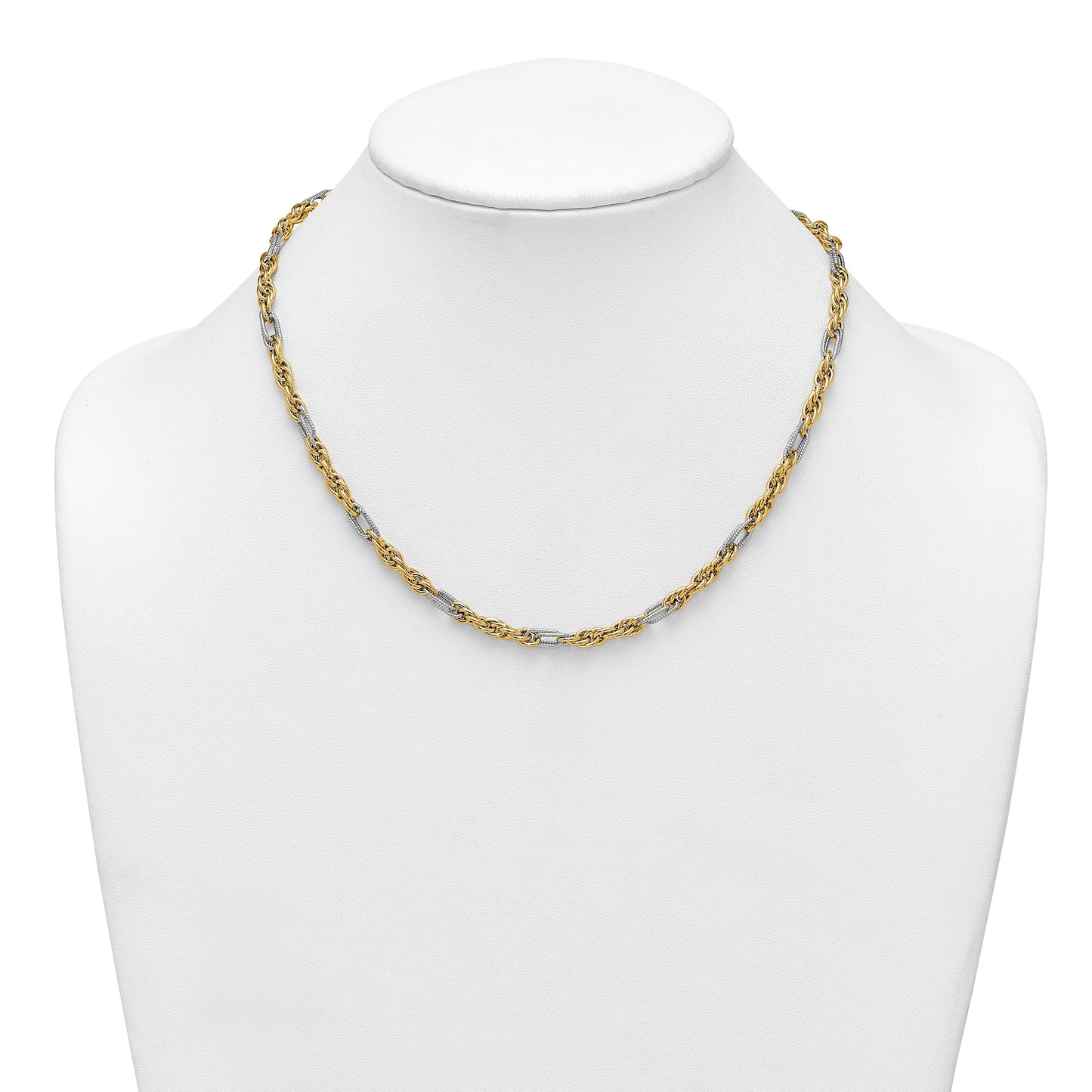 14k with White Rhodium Polished 4.2mm Fancy Rope Chain 18 inch Necklace