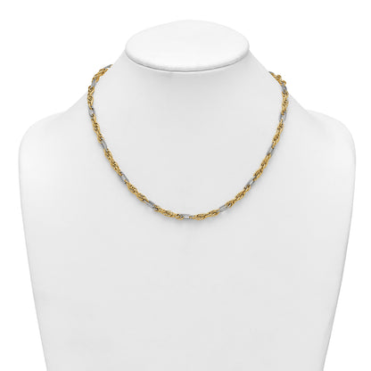 14k with White Rhodium Polished 4.2mm Fancy Rope Chain 18 inch Necklace