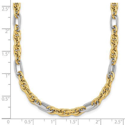 14k with White Rhodium Polished 4.2mm Fancy Rope Chain 18 inch Necklace