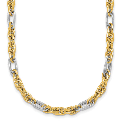 14k with White Rhodium Polished 4.2mm Fancy Rope Chain 18 inch Necklace