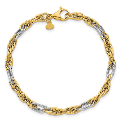 14k with White Rhodium Polished 4.2mm Fancy Rope Chain 7.5 inch Bracelet