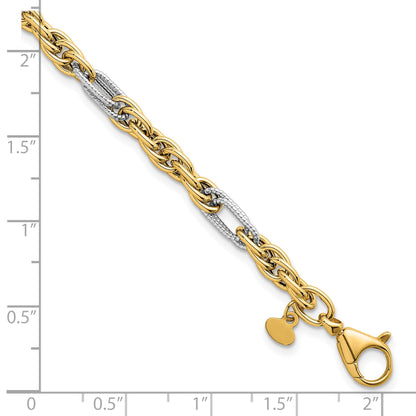 14k with White Rhodium Polished 4.2mm Fancy Rope Chain 7.5 inch Bracelet