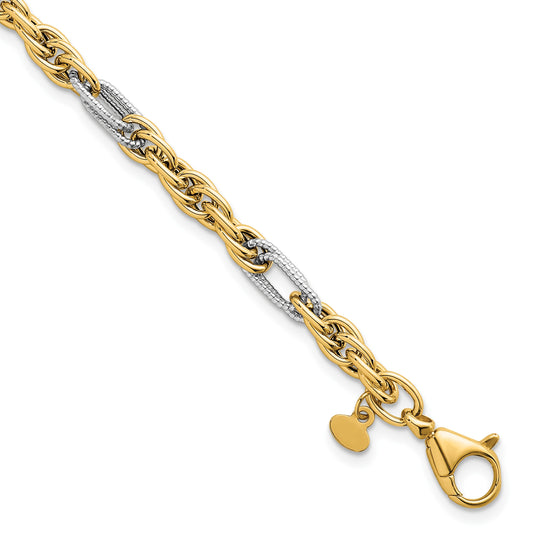 14k with White Rhodium Polished 4.2mm Fancy Rope Chain 7.5 inch Bracelet