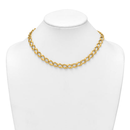 14k Brushed and Polished 9mm Fancy Curb Link 17 inch Necklace