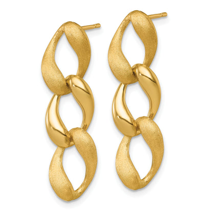 14k Brushed and Polished Fancy Curb Link Dangle Post Earrings