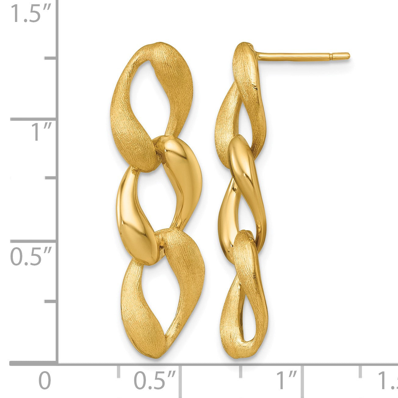 14k Brushed and Polished Fancy Curb Link Dangle Post Earrings