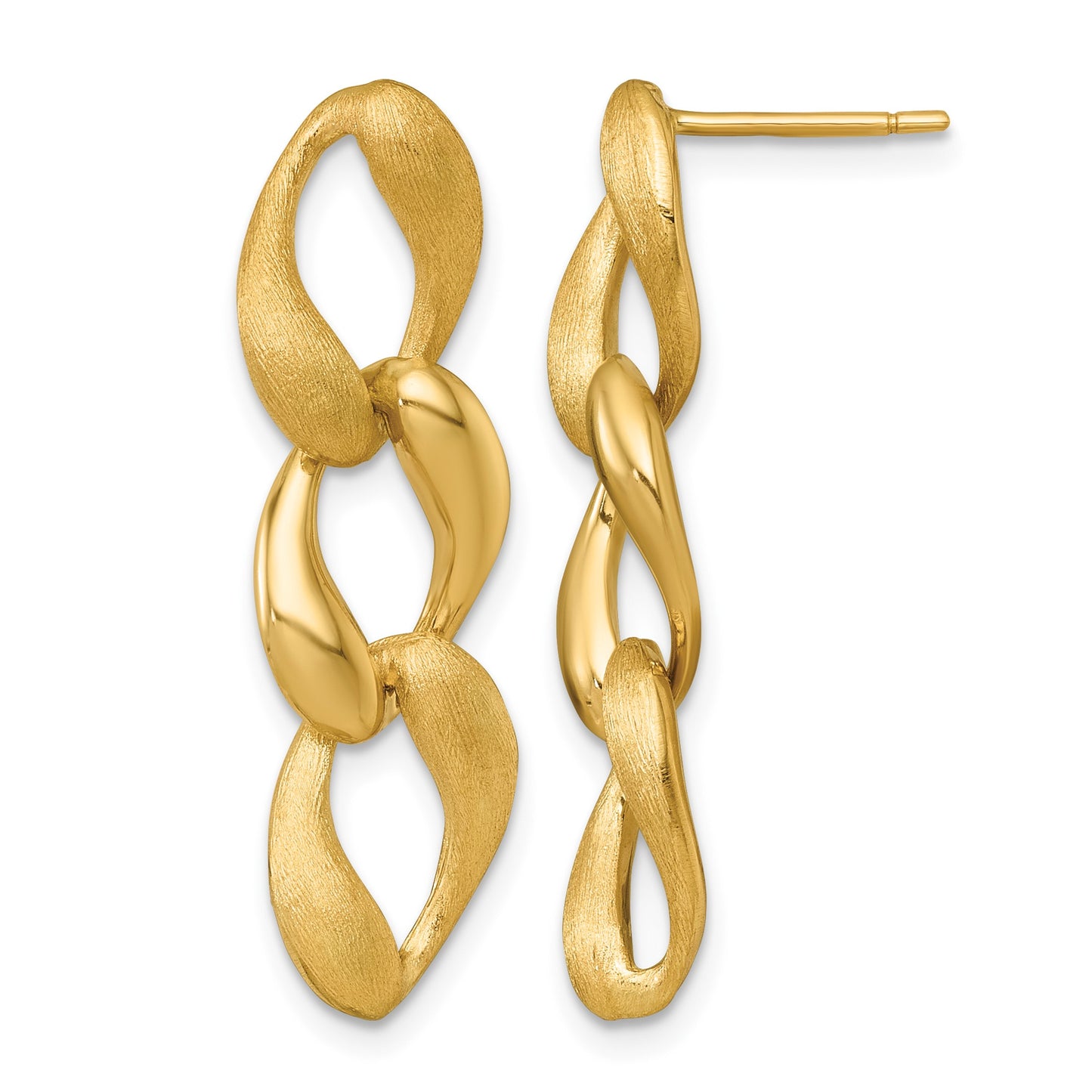 14k Brushed and Polished Fancy Curb Link Dangle Post Earrings