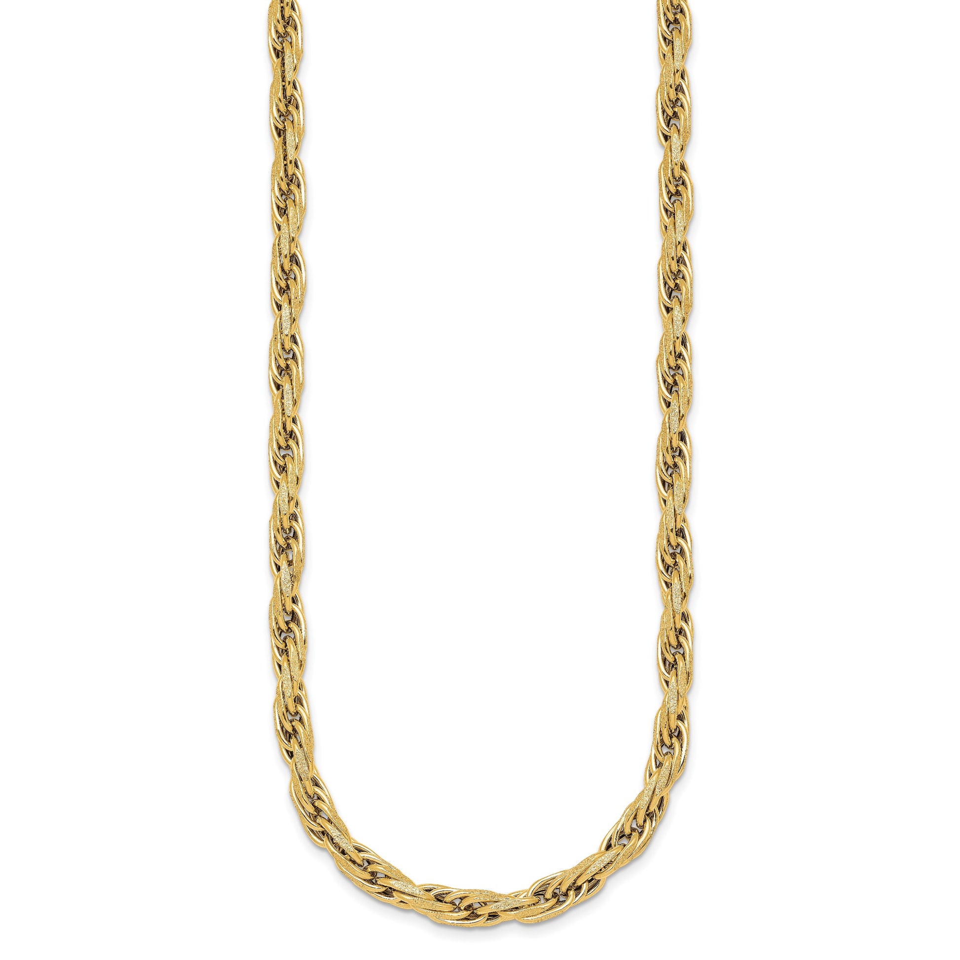 14k Polished And Textured 4.5mm Flat Rope Chain 18.25 inch Necklace