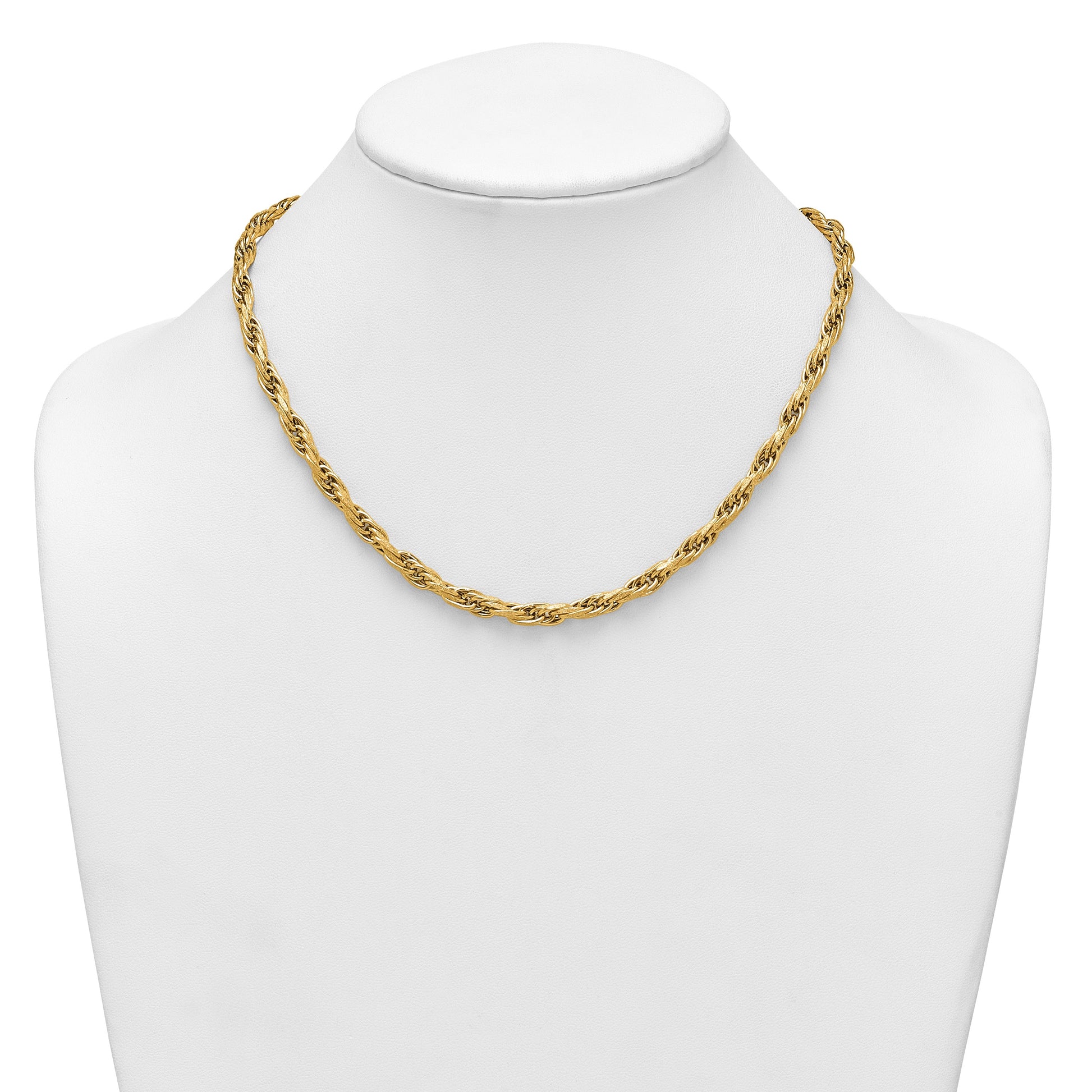 14k Polished And Textured 4.5mm Flat Rope Chain 18.25 inch Necklace