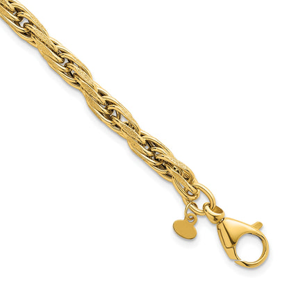 14k Polished And Textured 4.5mm Flat Rope Chain 7.5 inch Bracelet