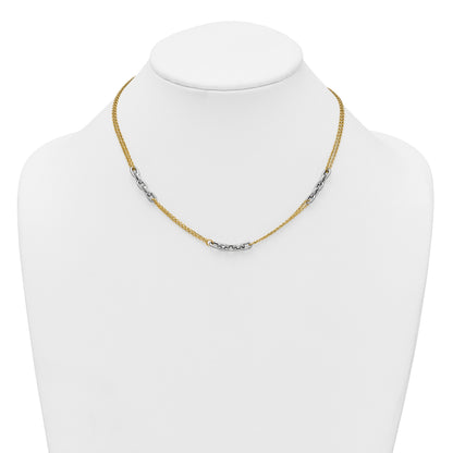 14K Two-Tone Polished 4.8mm Fancy Oval Link and Double Strand Chain 17 inch Necklace Plus 2 inch Extender