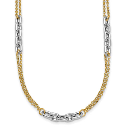 14K Two-Tone Polished 4.8mm Fancy Oval Link and Double Strand Chain 17 inch Necklace Plus 2 inch Extender