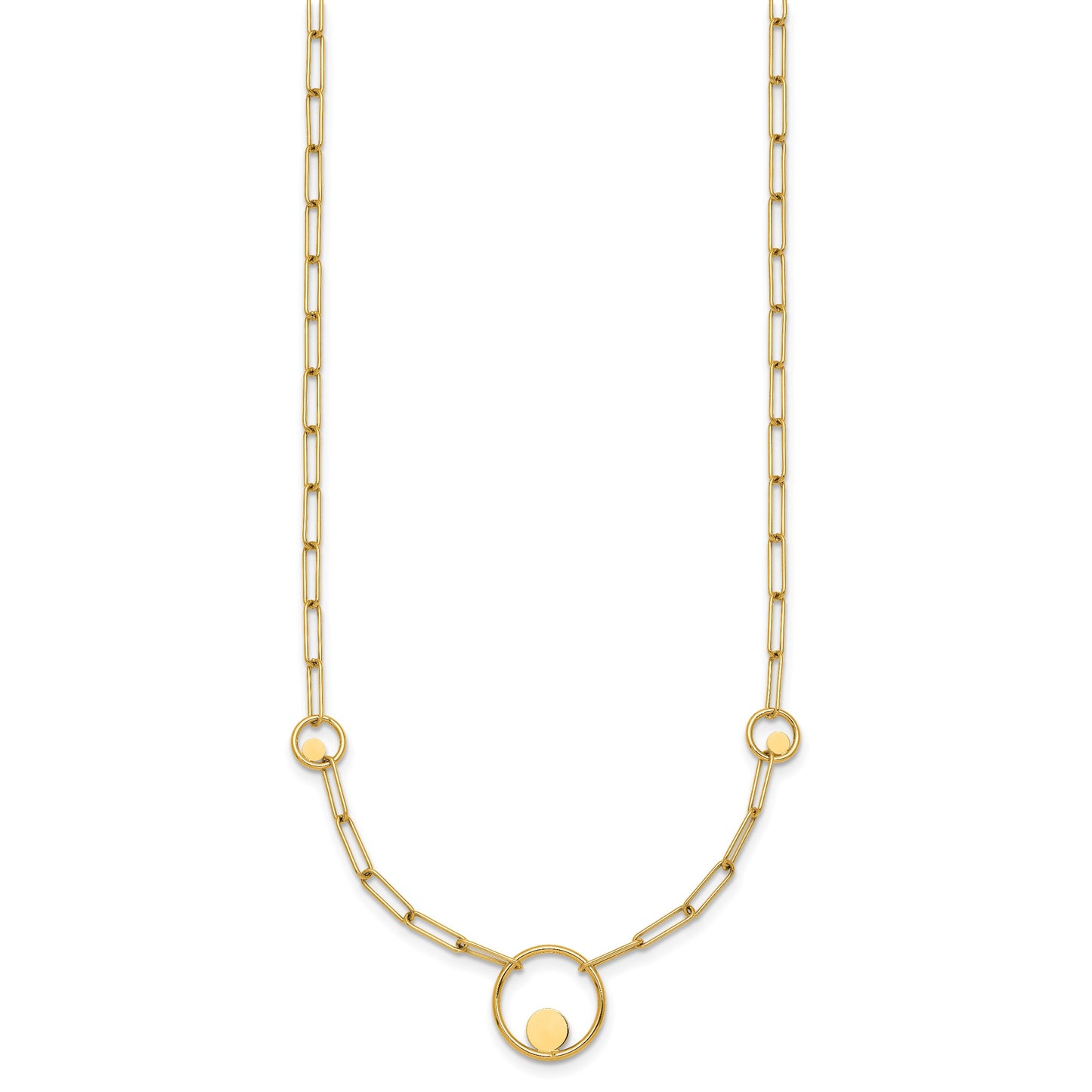 14k Polished Circle in Circle and Paper Clip Links 3-Station 16.75 inch Necklace