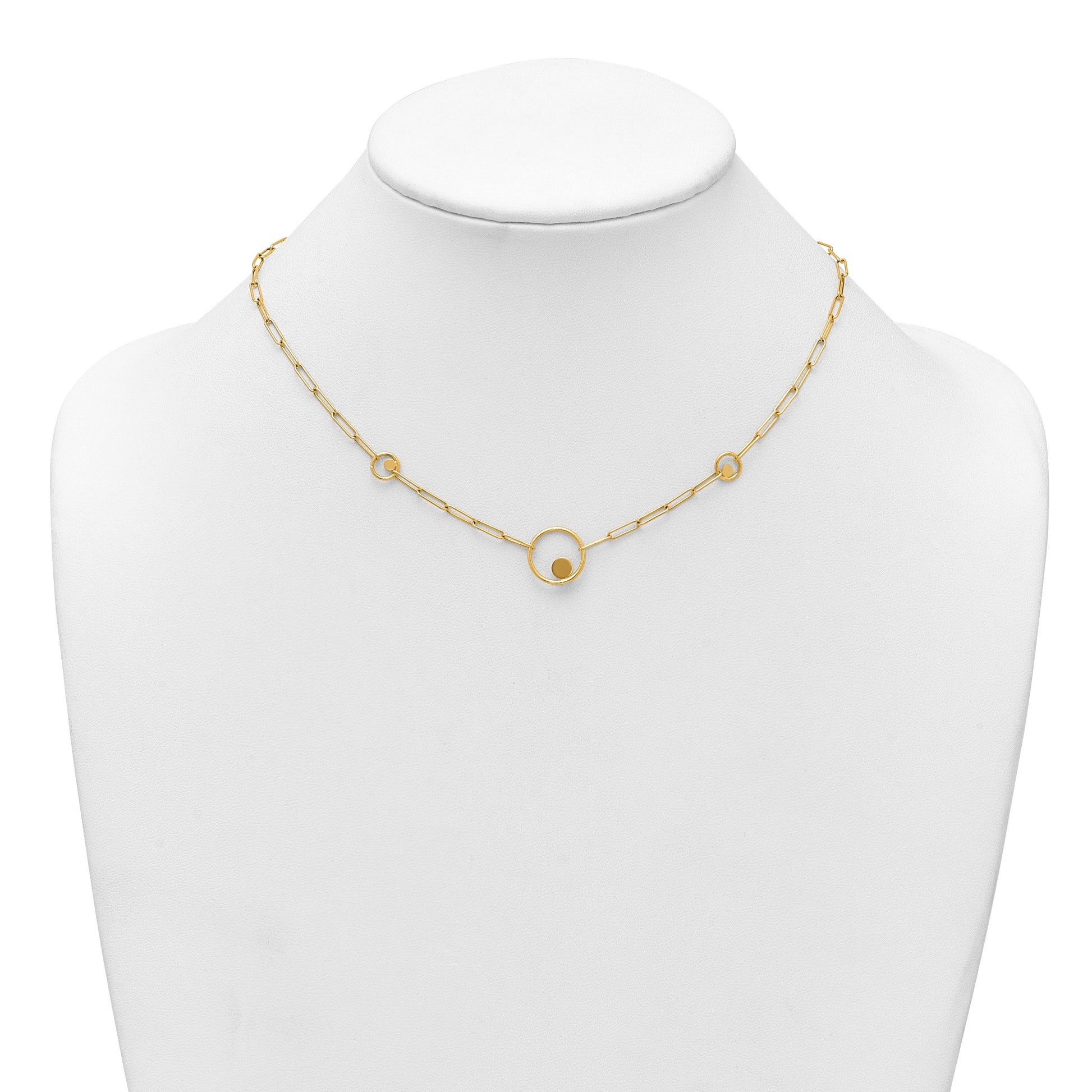 14k Polished Circle in Circle and Paper Clip Links 3-Station 16.75 inch Necklace