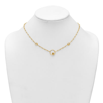 14k Polished Circle in Circle and Paper Clip Links 3-Station 16.75 inch Necklace