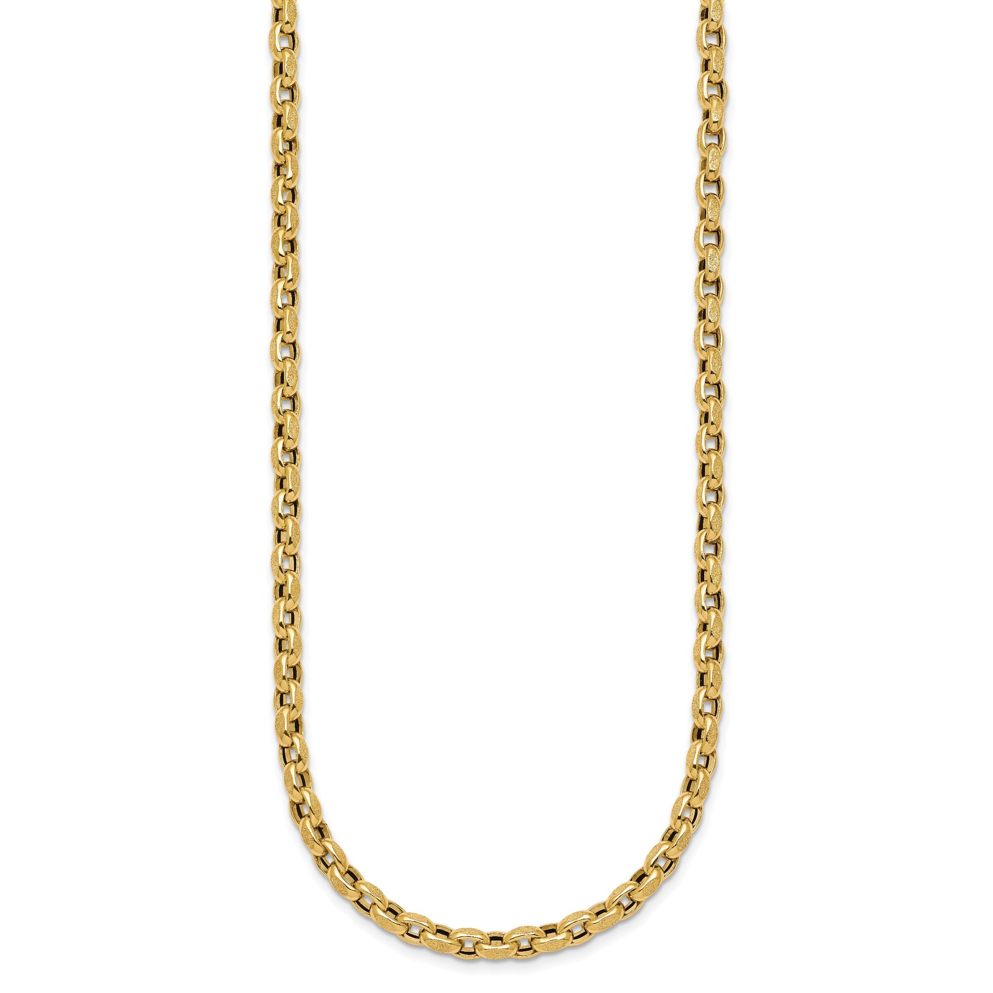 14k Polished 4mm Fancy Textured Rolo Link 17.25 inch Necklace