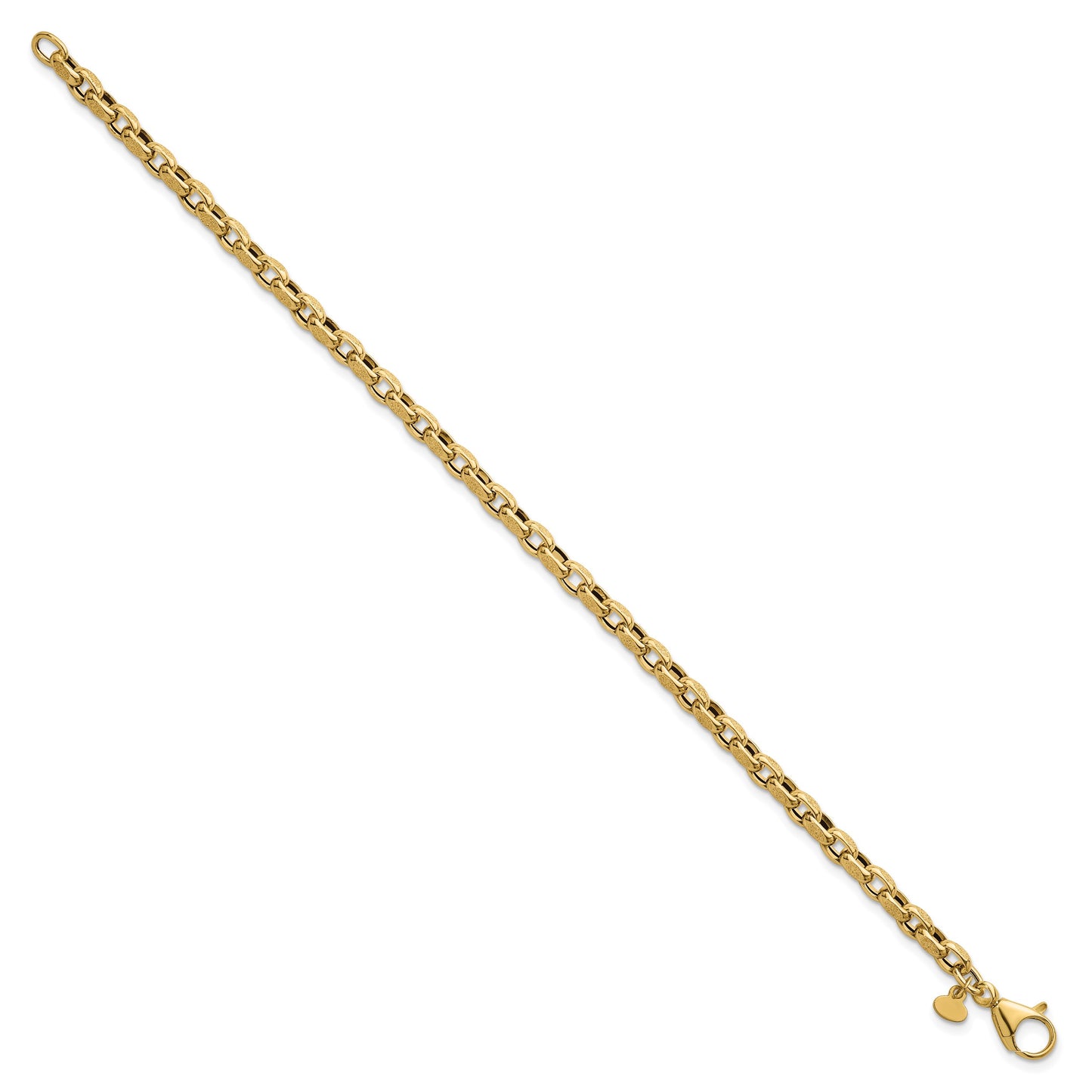 14k Polished 3.8mm Fancy Textured Rolo Link 7.75 inch Bracelet