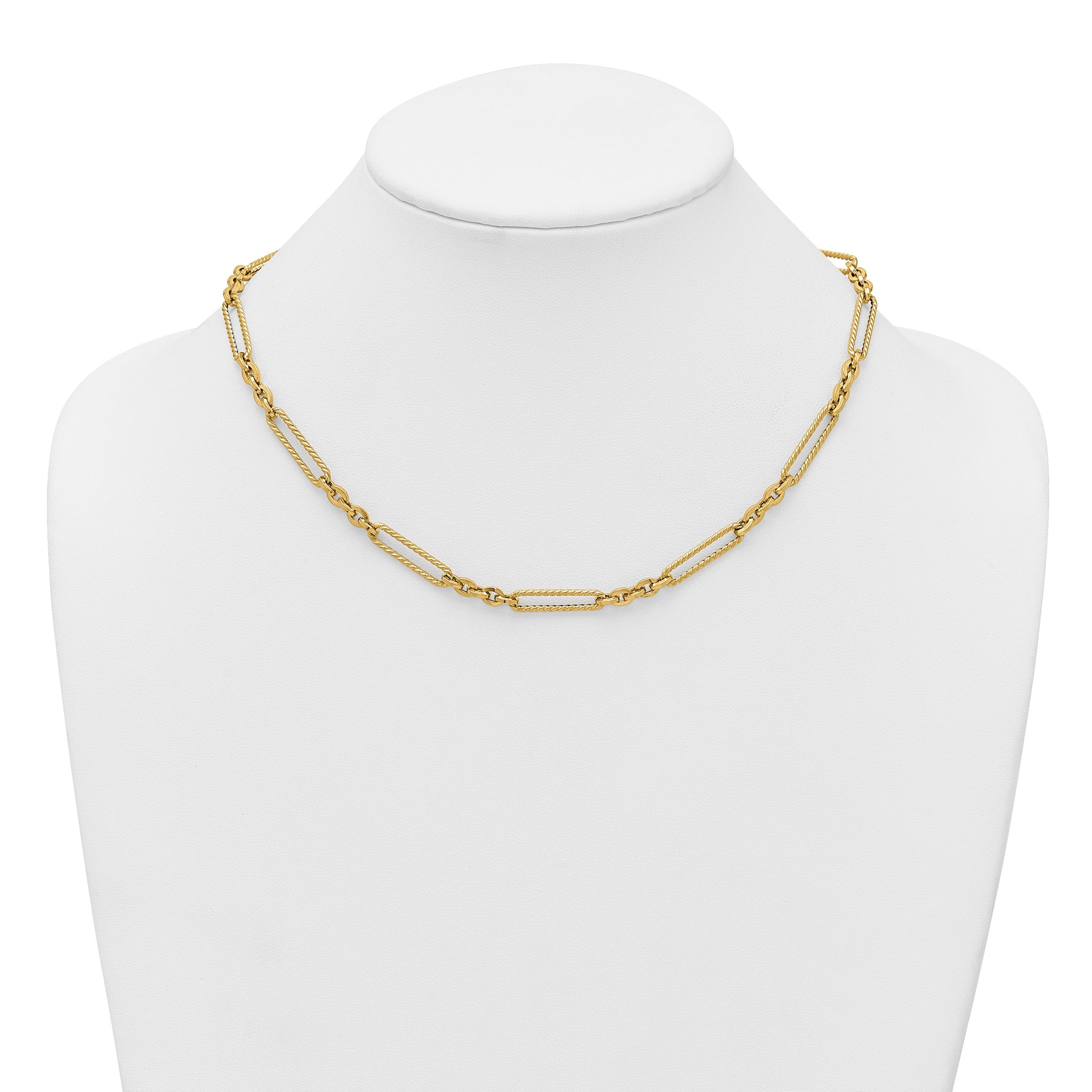 14K Polished and Textured Fancy Link with Toggle 18 inch Necklace