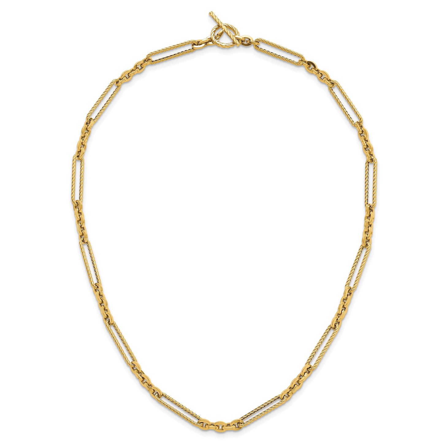 14K Polished and Textured Fancy Link with Toggle 18 inch Necklace