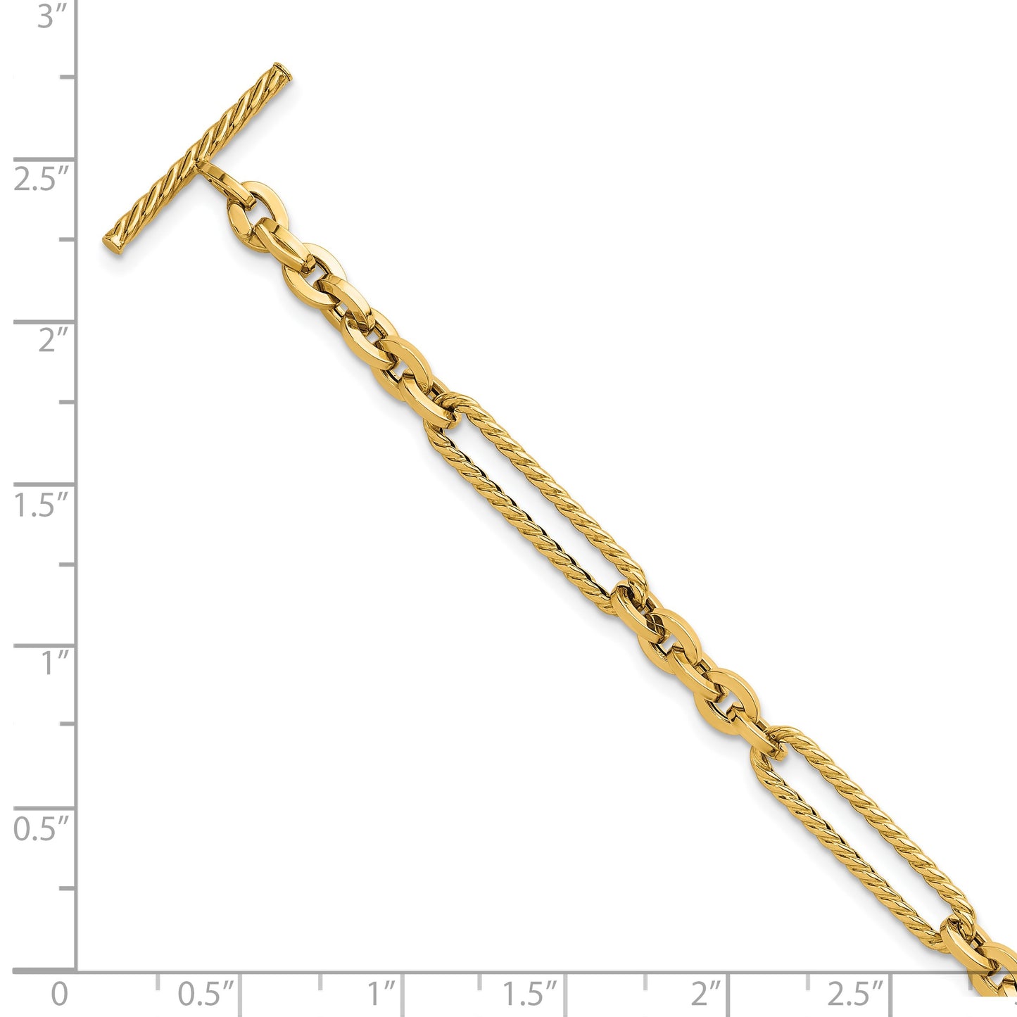 14K Polished and Textured Fancy Link with Toggle 7.5 inch Bracelet