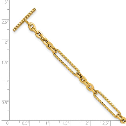 14K Polished and Textured Fancy Link with Toggle 7.5 inch Bracelet
