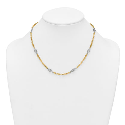 14k Two-tone Polished 6.5mm Fancy Cable Chain and Filigree Oval 18 inch Necklace
