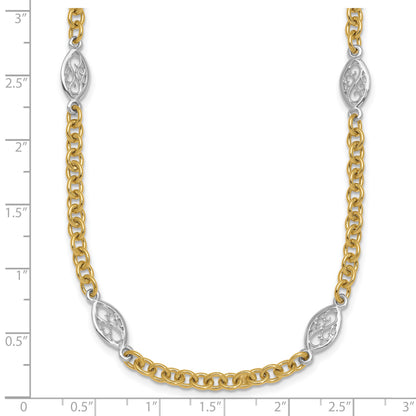 14k Two-tone Polished 6.5mm Fancy Cable Chain and Filigree Oval 18 inch Necklace