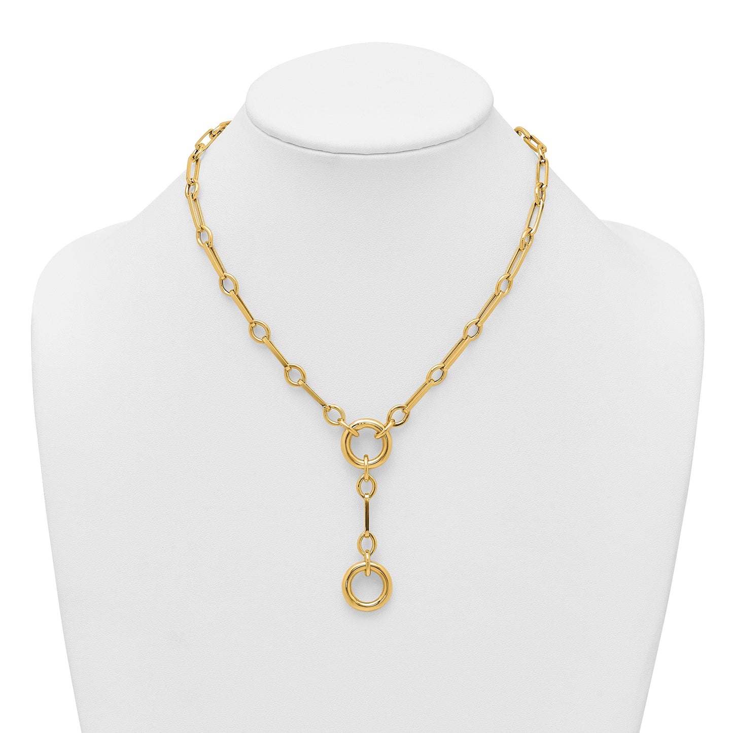 14k Polished Fancy Long Link with Circles 17.5 inch Y-Drop Necklace