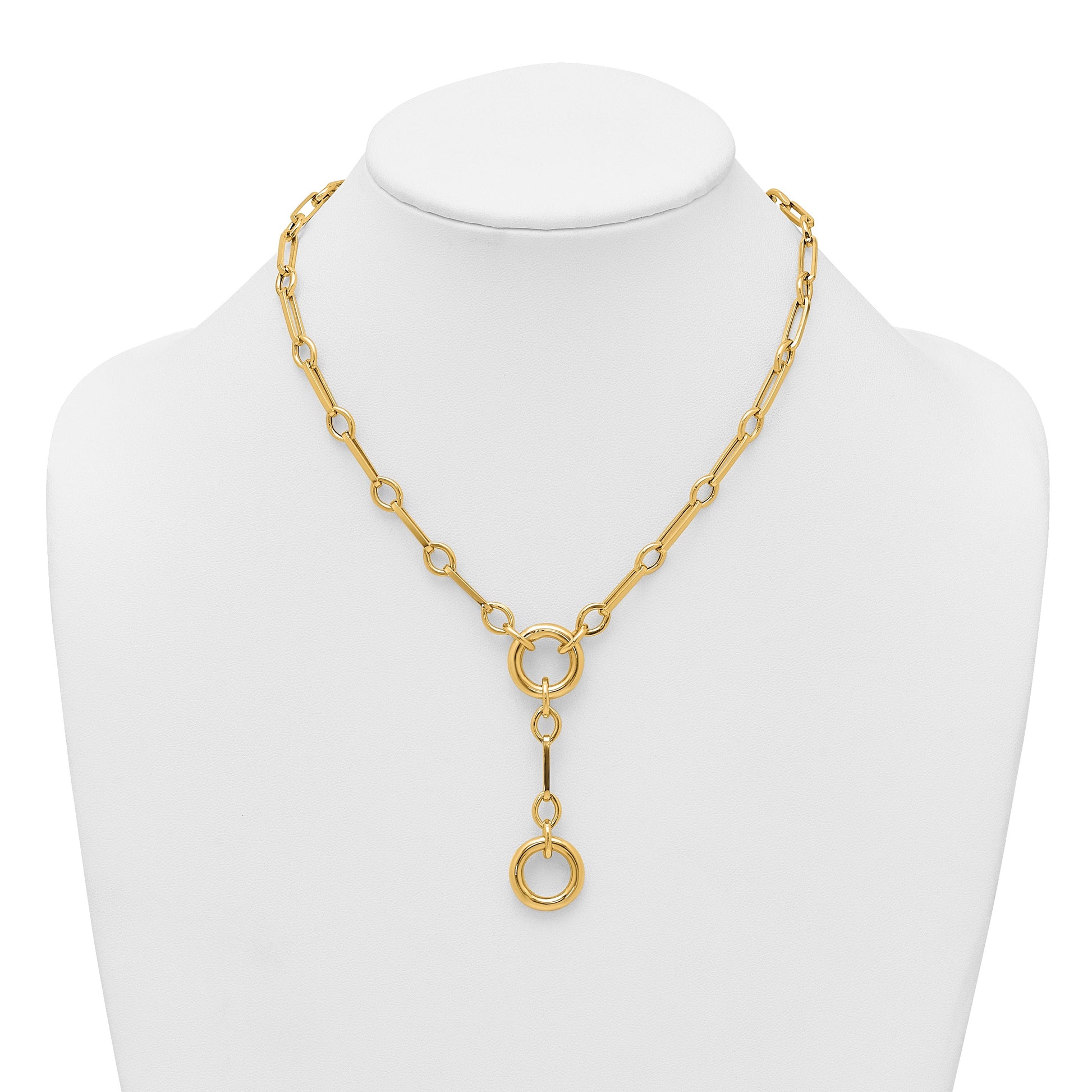 14k Polished Fancy Long Link with Circles 17.5 inch Y-Drop Necklace