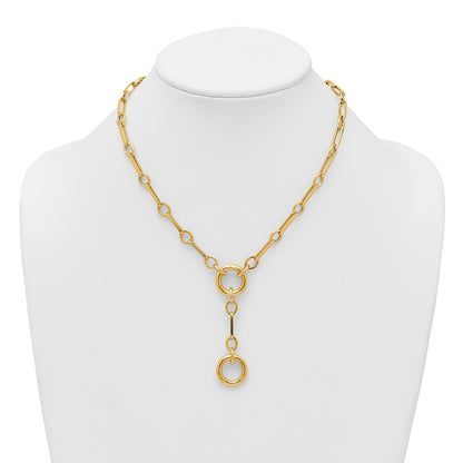 14k Polished Fancy Long Link with Circles 17.5 inch Y-Drop Necklace