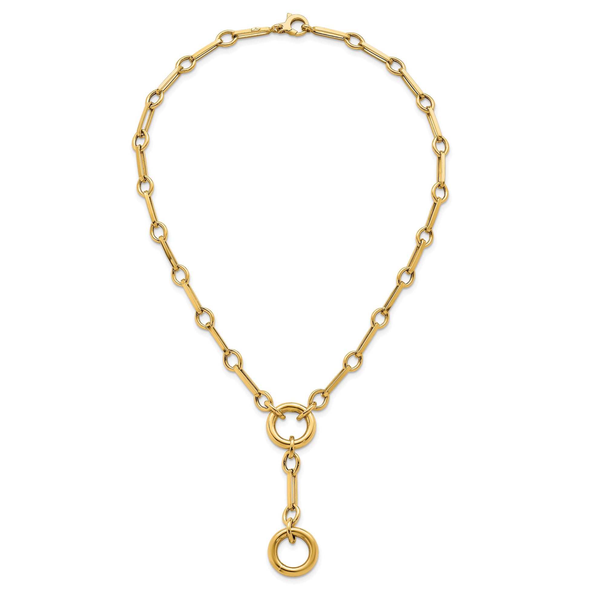 14k Polished Fancy Long Link with Circles 17.5 inch Y-Drop Necklace