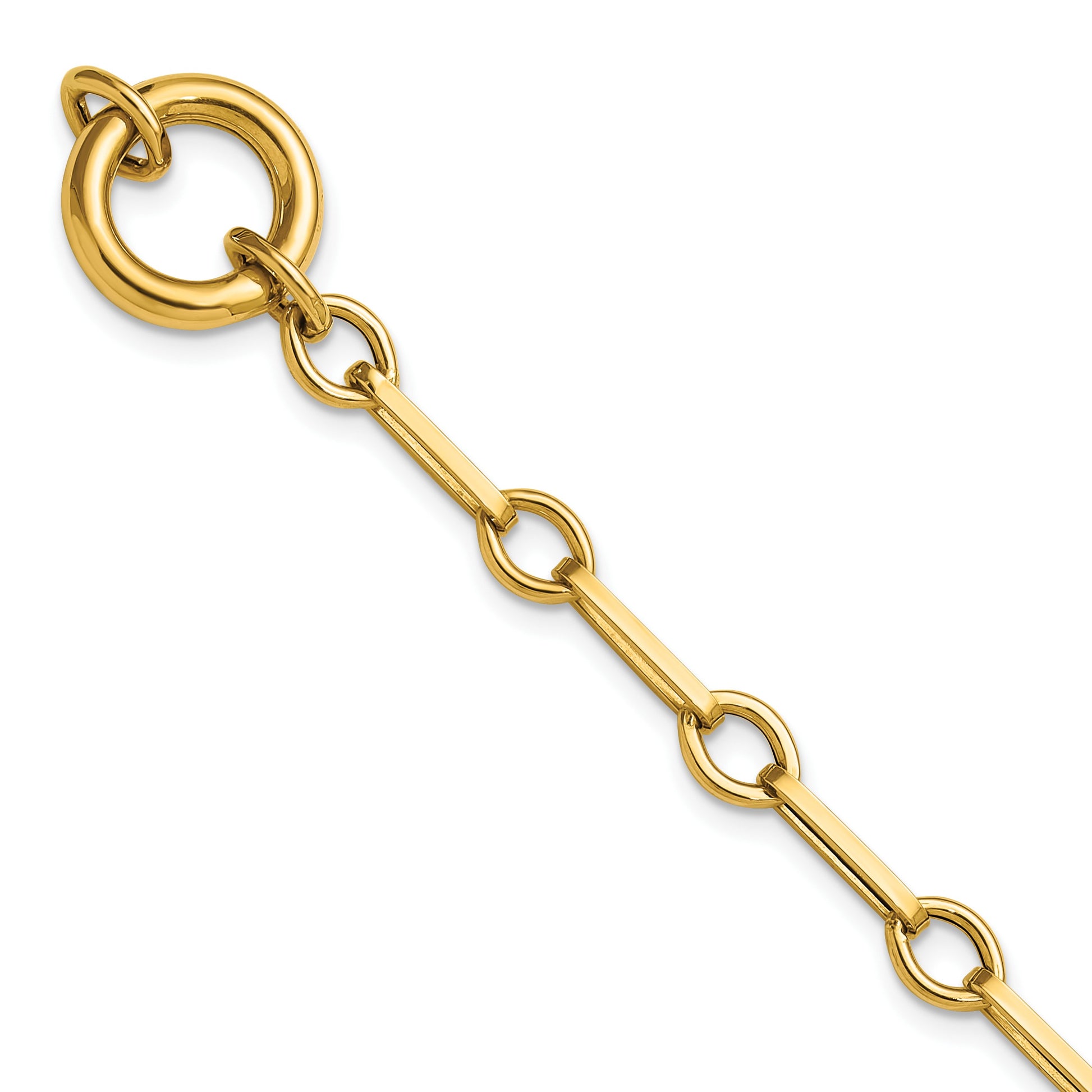 14k Polished Fancy Long Link with Circle 7.75 inch Bracelet