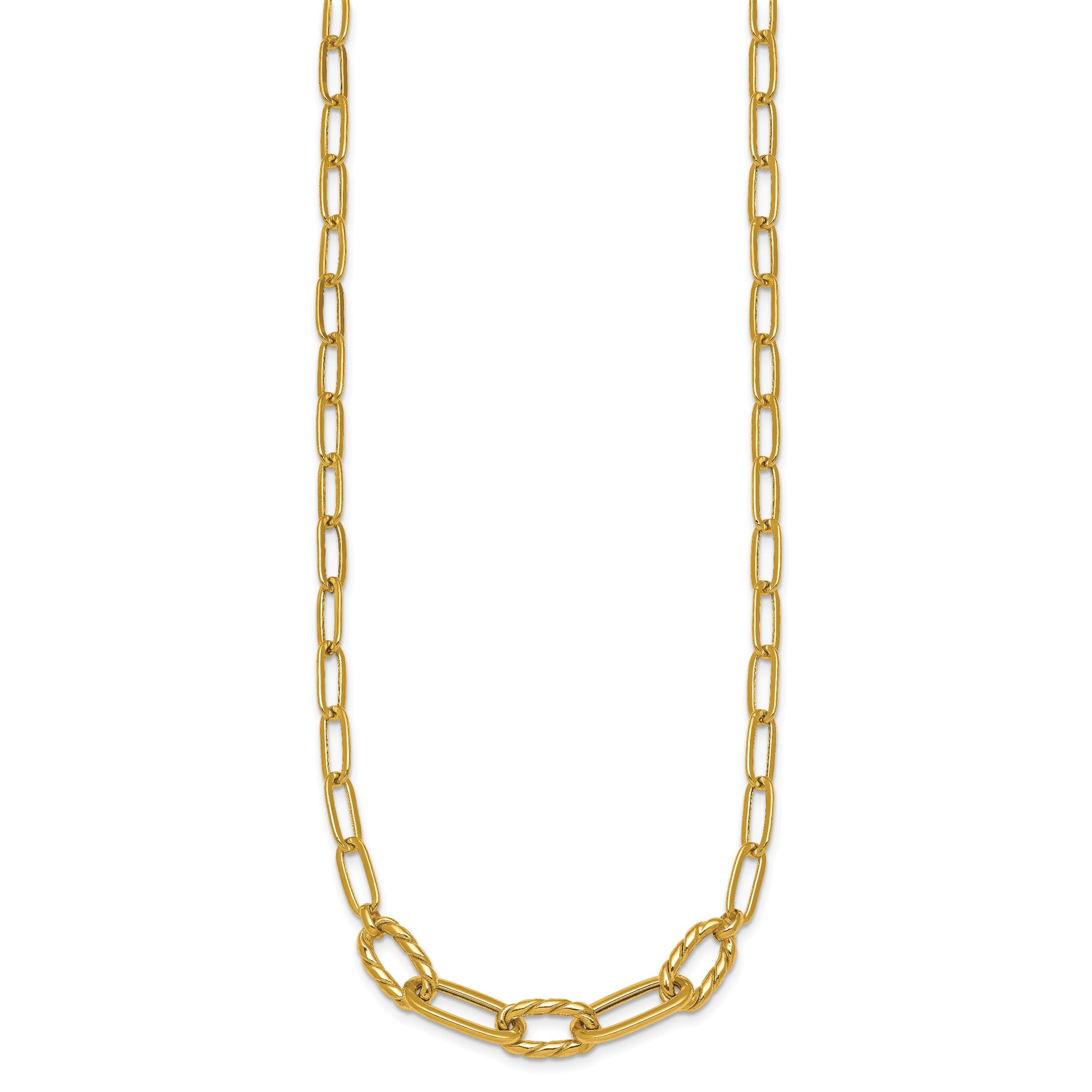 14K Polished Fancy Oval and Twisted Link 18 inch Paperclip Necklace