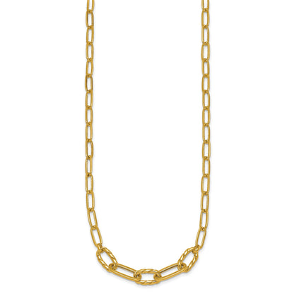14K Polished Fancy Oval and Twisted Link 18 inch Paperclip Necklace