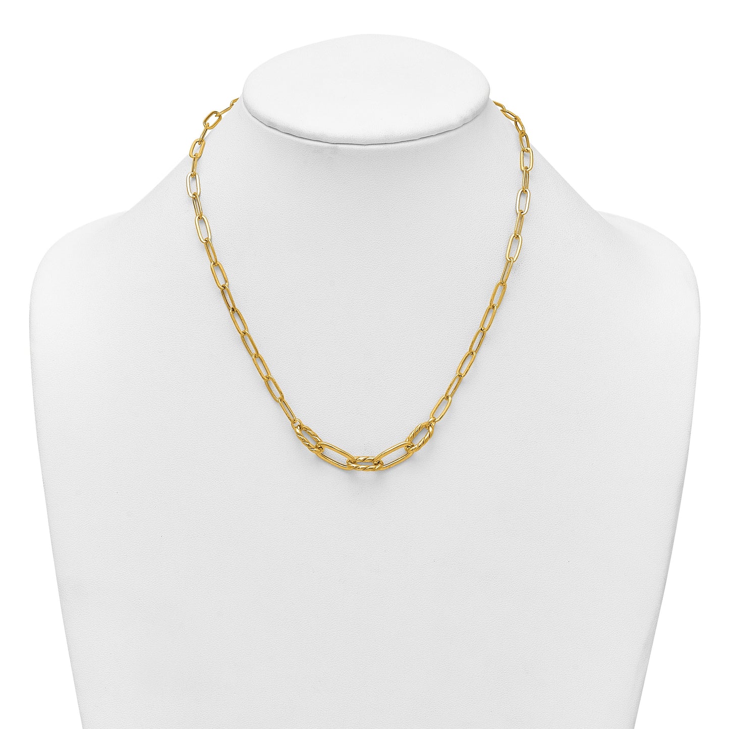 14K Polished Fancy Oval and Twisted Link 18 inch Paperclip Necklace