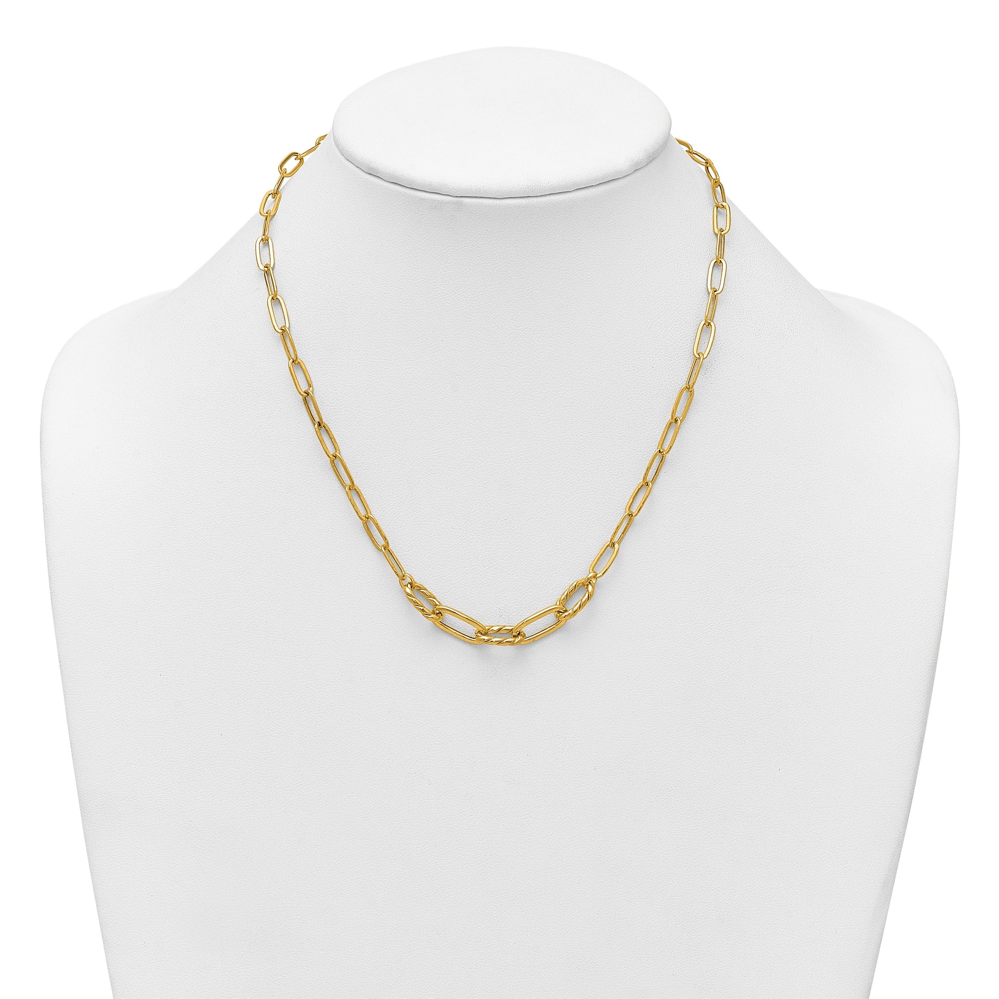 14K Polished Fancy Oval and Twisted Link 18 inch Paperclip Necklace
