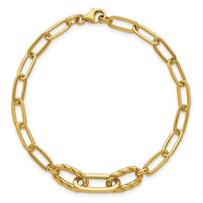 14K Polished Fancy Oval and Twisted Link 7.5 inch Paperclip Bracelet