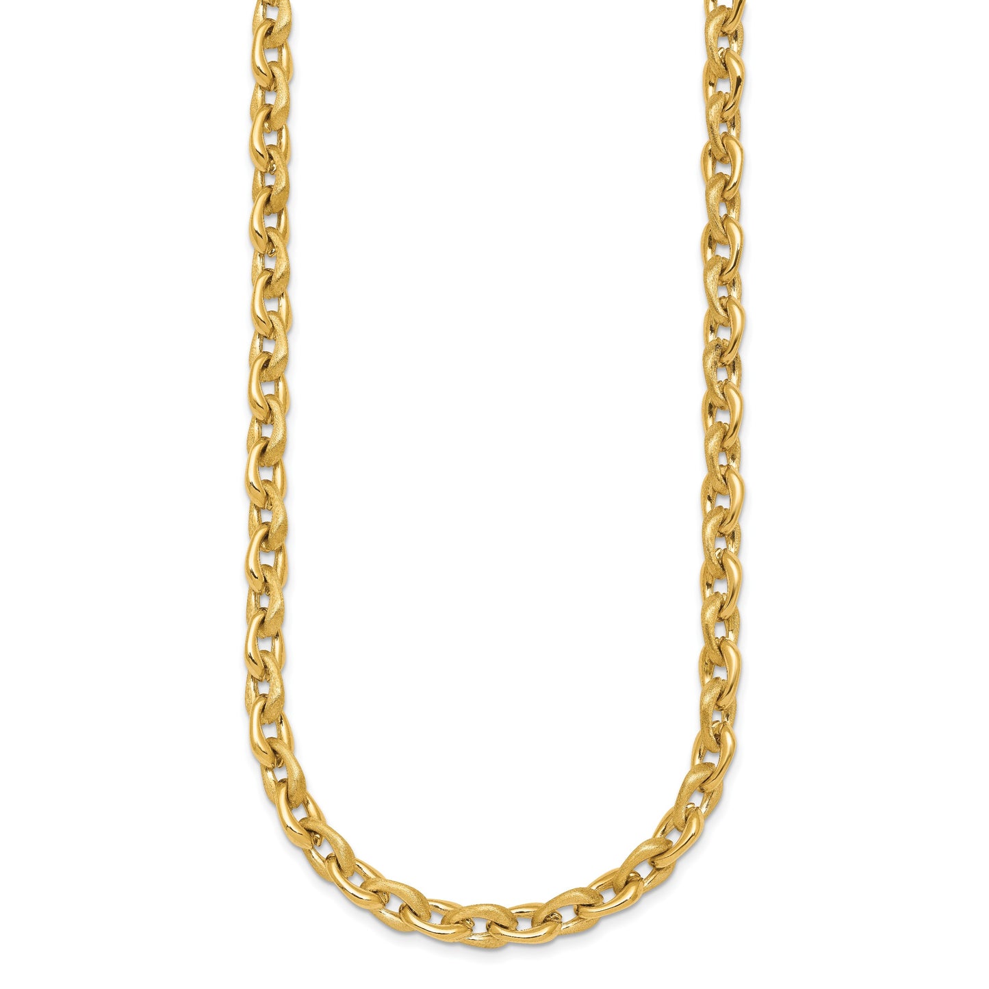14k Polished And Brushed 6.5mm Fancy Cable Chain 18 inch Necklace