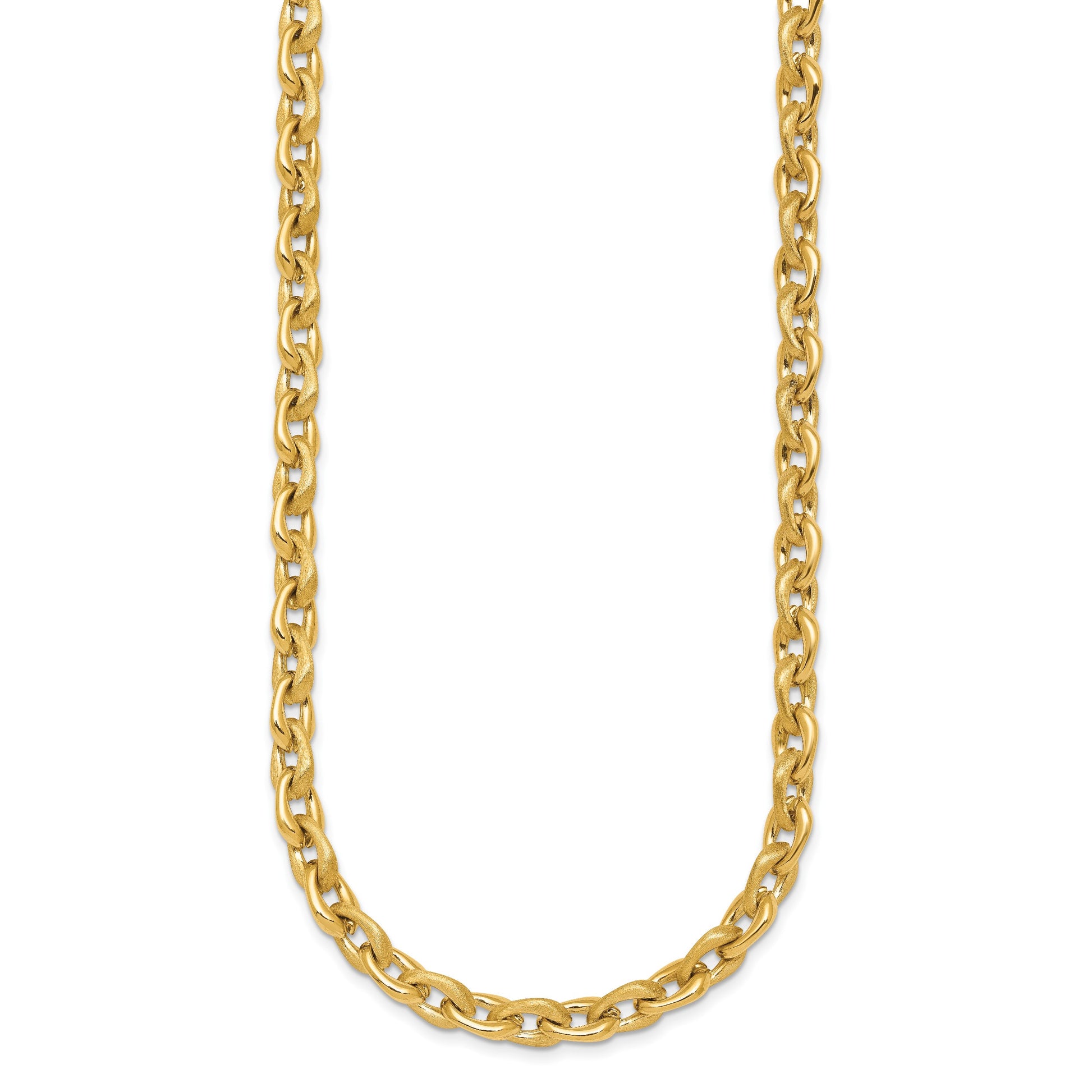 14k Polished And Brushed 6.5mm Fancy Cable Chain 18 inch Necklace