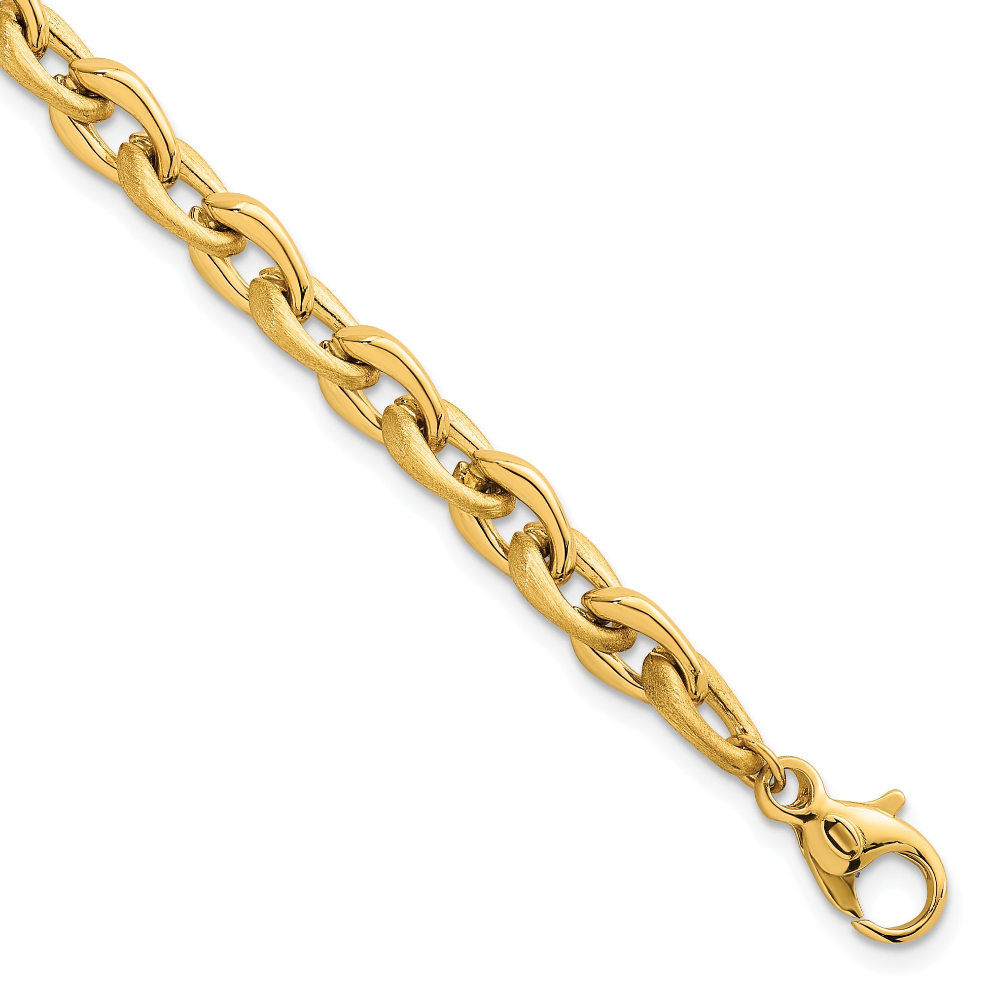 14k Polished And Brushed 6.5mm Fancy Cable Chain 7.5 inch Bracelet
