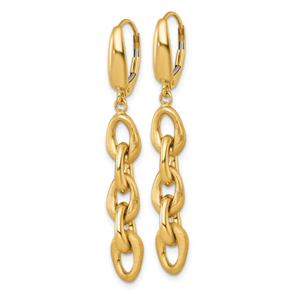 14k Polished And Brushed Chain Link Dangle Leverback Earrings