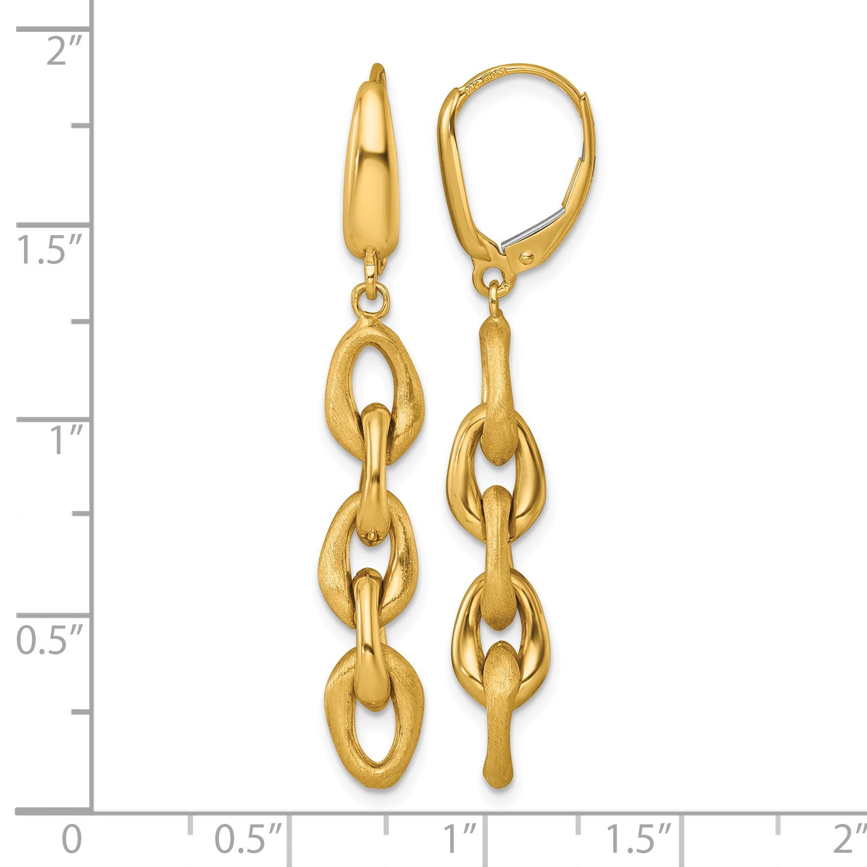 14k Polished And Brushed Chain Link Dangle Leverback Earrings