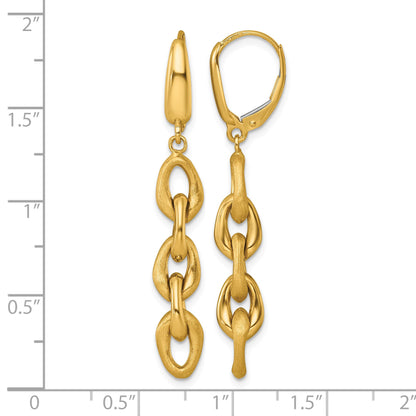 14k Polished And Brushed Chain Link Dangle Leverback Earrings