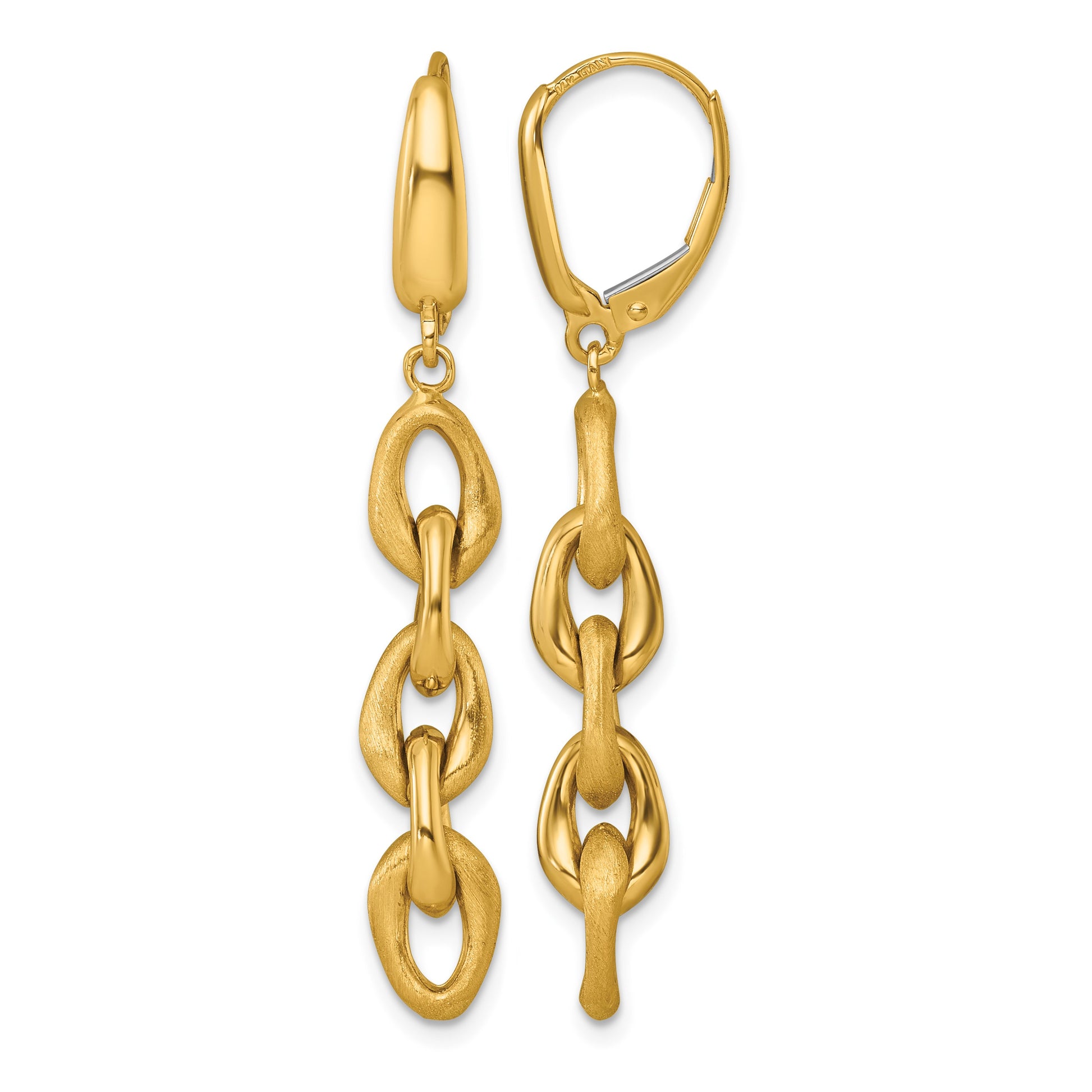 14k Polished And Brushed Chain Link Dangle Leverback Earrings