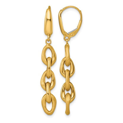 14k Polished And Brushed Chain Link Dangle Leverback Earrings