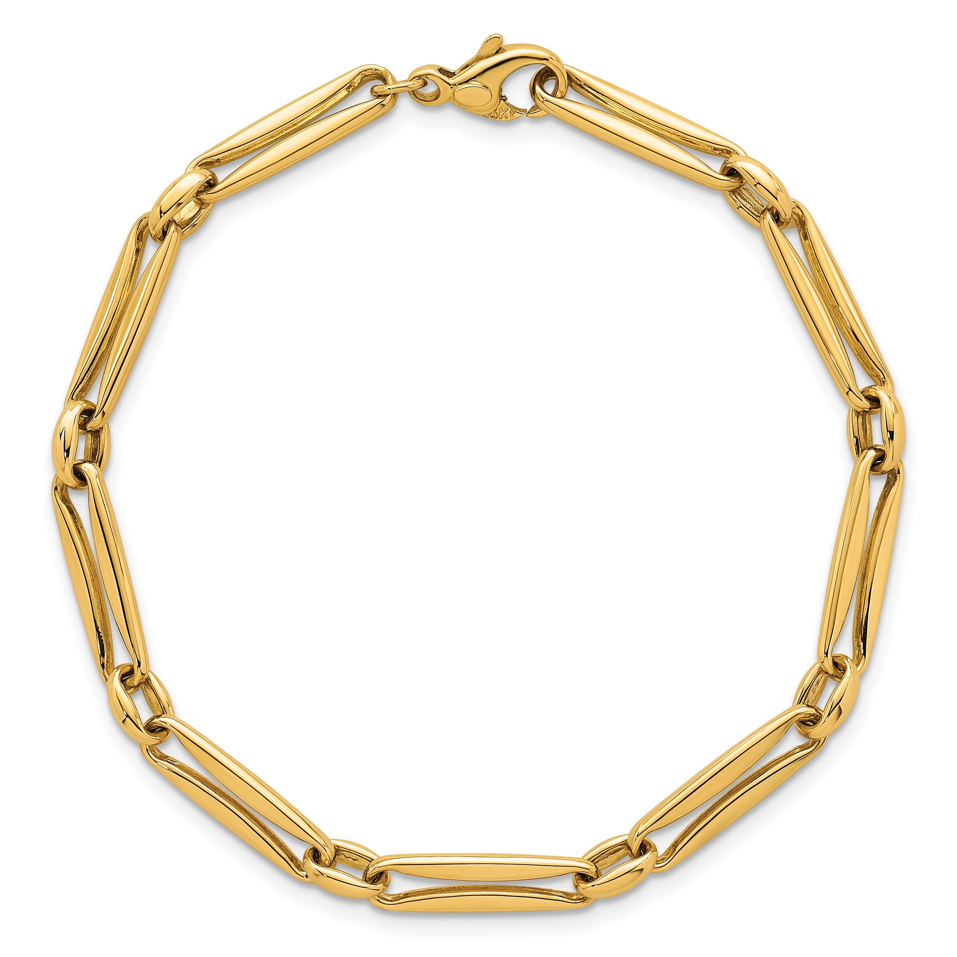 14k Polished 5mm Fancy Long and Round Link 7.5 inch Bracelet
