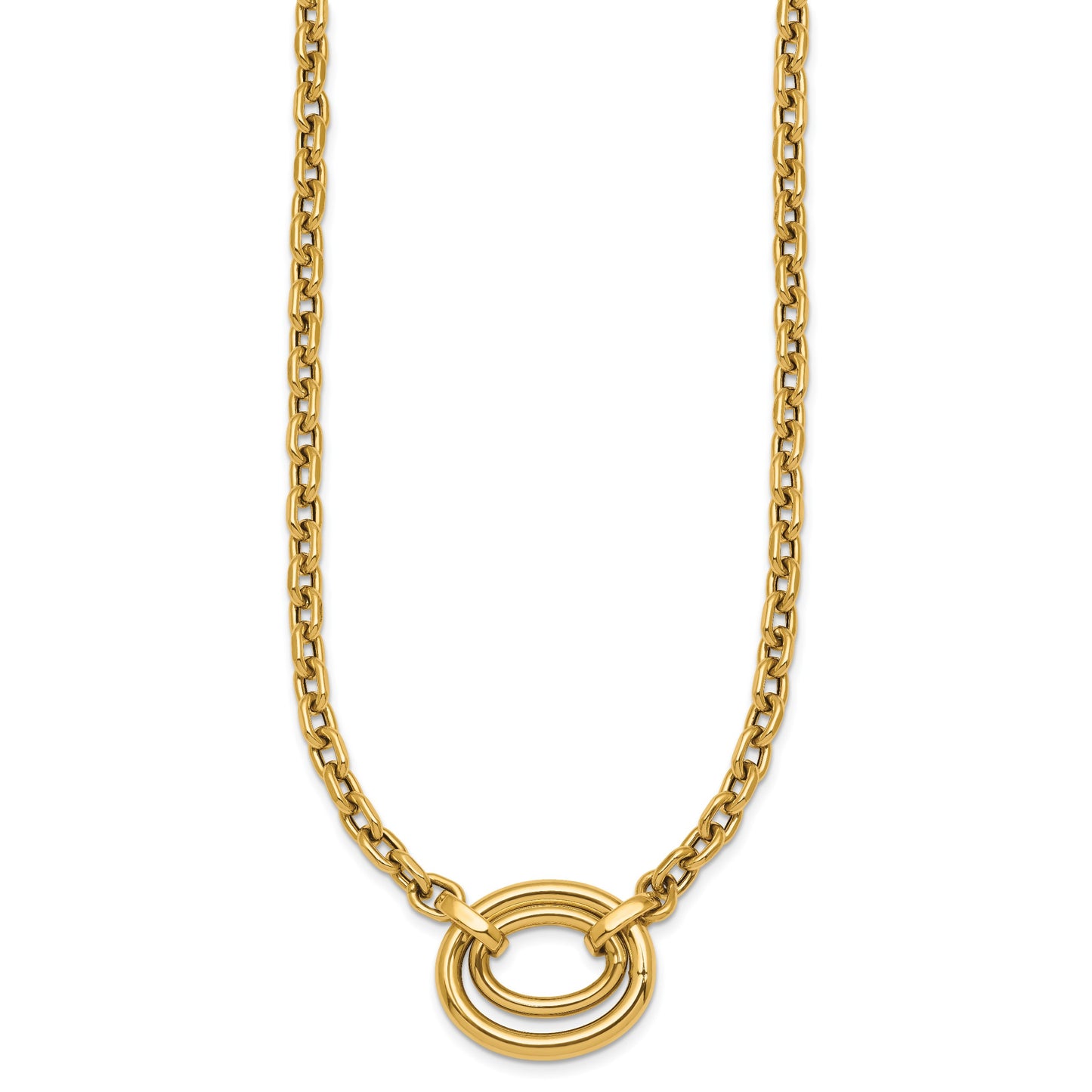 14K Polished Double Oval 17.5 inch Fancy Necklace Plus 0.5 inch Extender