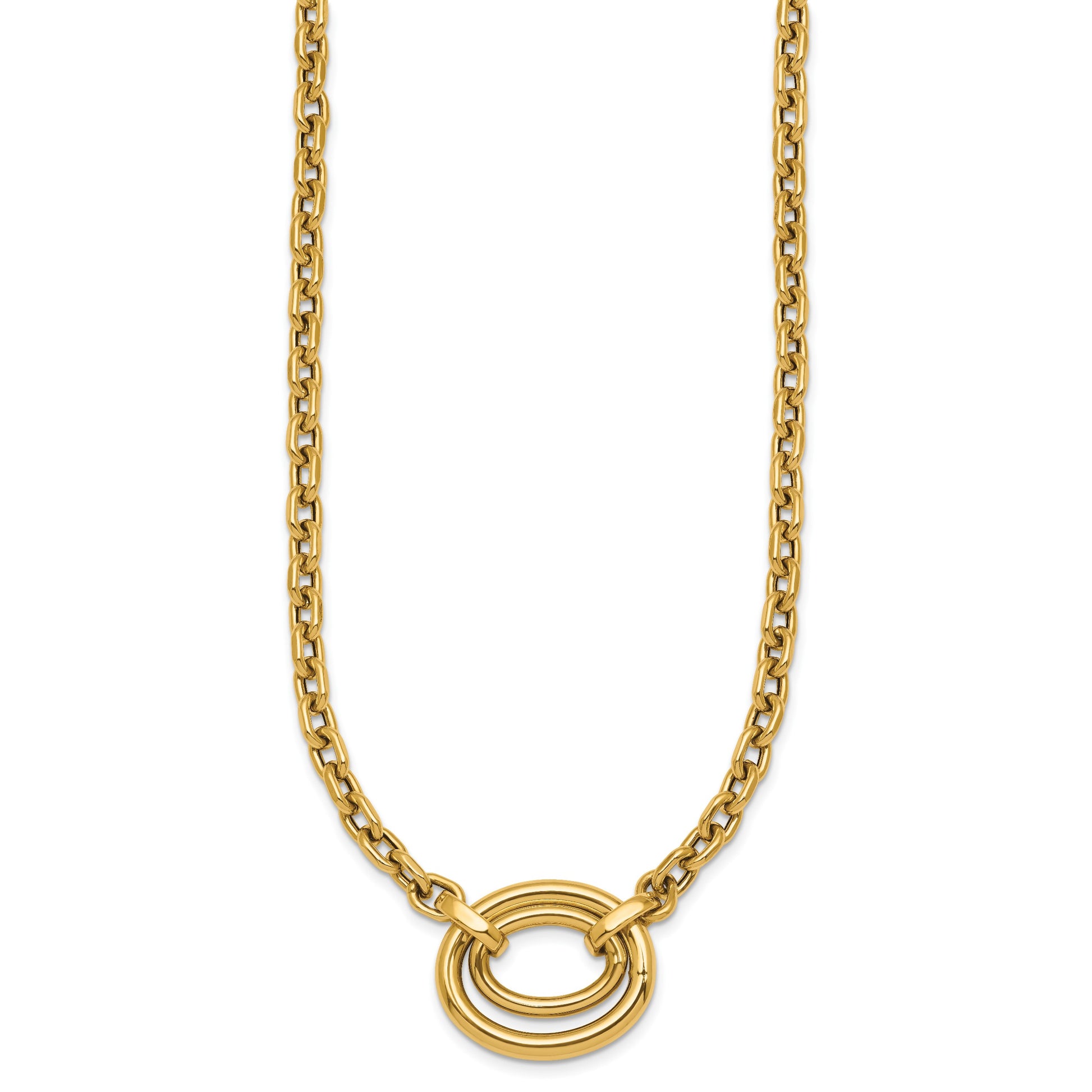 14K Polished Double Oval 17.5 inch Fancy Necklace Plus 0.5 inch Extender